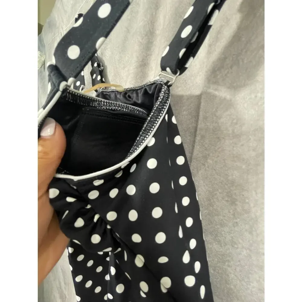 Lands' end women's polka dot tankini size 2 top navy white swimwear scoop neck